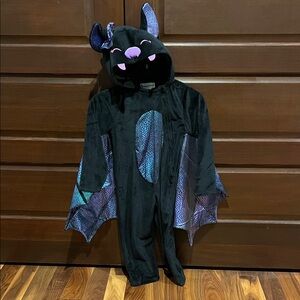 Kids Black Bat Halloween Costume with Purple Accents and Hood